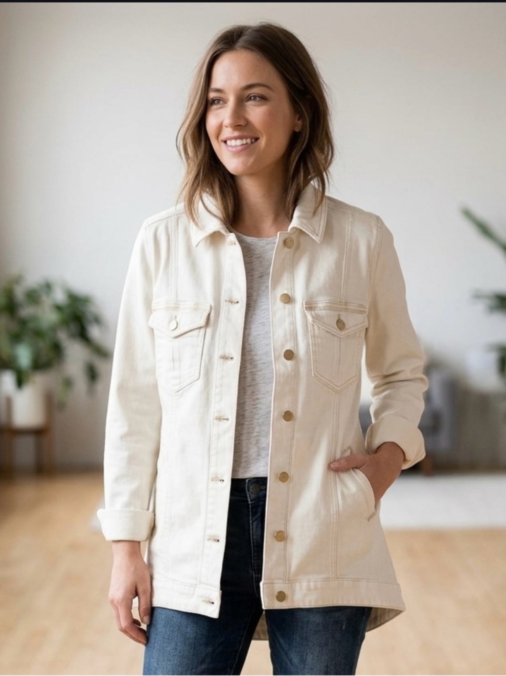 🥥Liverpool White Longline Denim Jacket